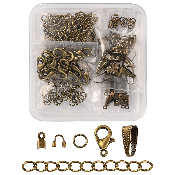 

PandaHall DIY Jewelry Making Finding Kit, Including Zinc Alloy Lobster Claw Clasps, Iron Jump Rings & Ends Chains & Crimp Ends, Brass Snap...