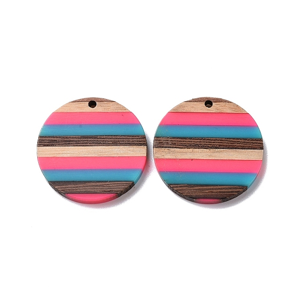 

PandaHall Opaque Resin & Walnut Wood Pendants, Flat Round Charm, Colorful, 30x3.5mm, Hole: 2mm Resin+Wood Flat Round