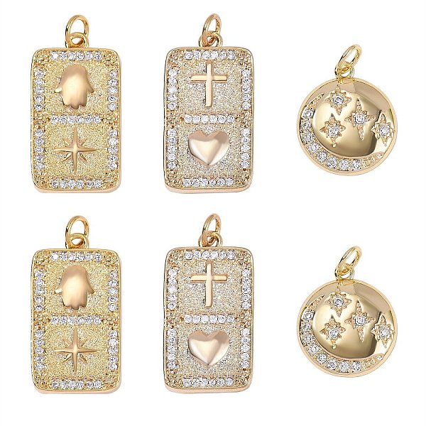 

PandaHall 6Pcs 3 Styles Brass Micro Pave Clear Cubic Zirconia Pendants, Nickel Free, with Jump Rings, Mixed Shapes, Real 18K Gold Plated...