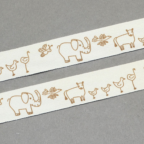 

PandaHall Animals Printed Cotton Ribbon, Peru, 5/8 inch(15mm), about 20yards/roll(18.28m/roll) Cotton Elephant Brown