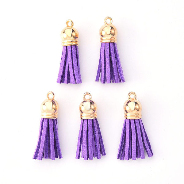 

PandaHall Faux Suede Tassel Pendant Decorations, with CCB Plastic Cord Ends, Light Gold, Blue Violet, 33~35x10mm, Hole: 2.5mm Faux Suede