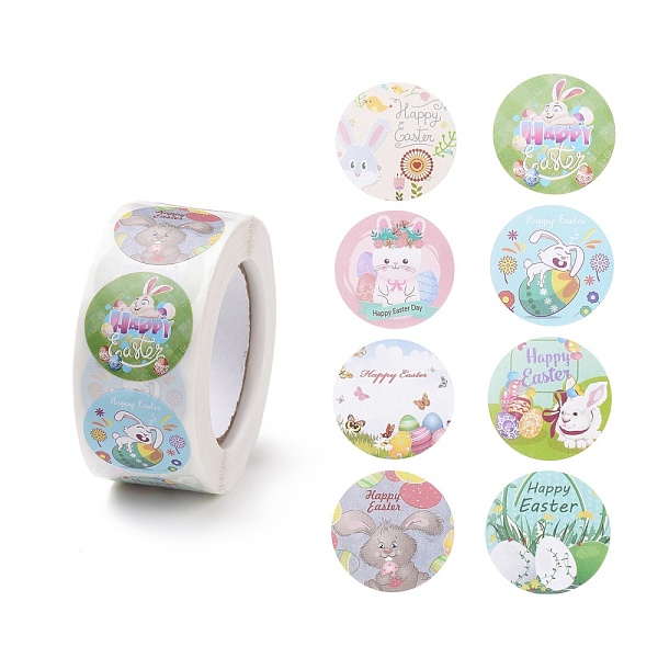 

PandaHall 8 Patterns Easter Theme Self Adhesive Paper Sticker Rolls, with Rabbit Pattern, Round Sticker Labels, Gift Tag Stickers, Mixed..., Multicolor