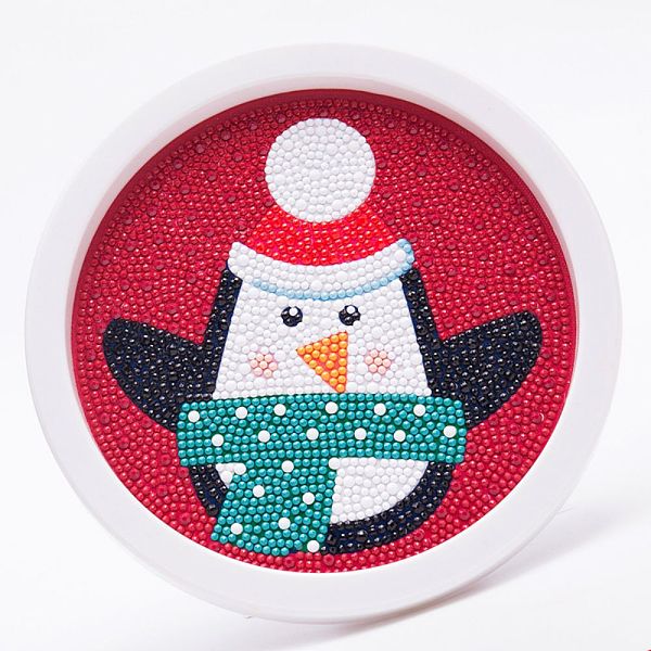 PandaHall DIY Christmas Theme Diamond Painting Kits For Kids, Penguin Pattern Photo Frame Making, with Resin Rhinestones, Pen, Tray Plate...