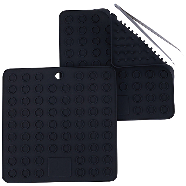 

PandaHall Gorgecraft 2Pcs Square Silicone Hot Mats for Hot Dishes, Heat Resistant Pot Holder, Heat Insulation Pad Kitchen Tool, with 1Pc..., Black