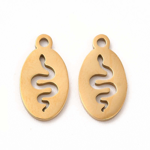 

PandaHall 201 Stainless Steel Charms, Oval with Hollow Out Snake, Golden, 14.5x7.5x1mm, Hole: 1mm 201 Stainless Steel Snake