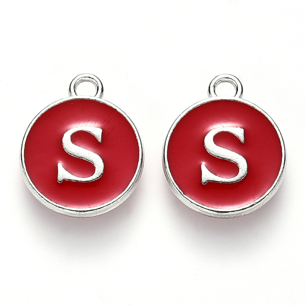 

PandaHall Platinum Plated Alloy Enamel Charms, Cadmium Free & Lead Free, Enamelled Sequins, Flat Round with Letter, Red, Letter.S, 14x12x2mm...