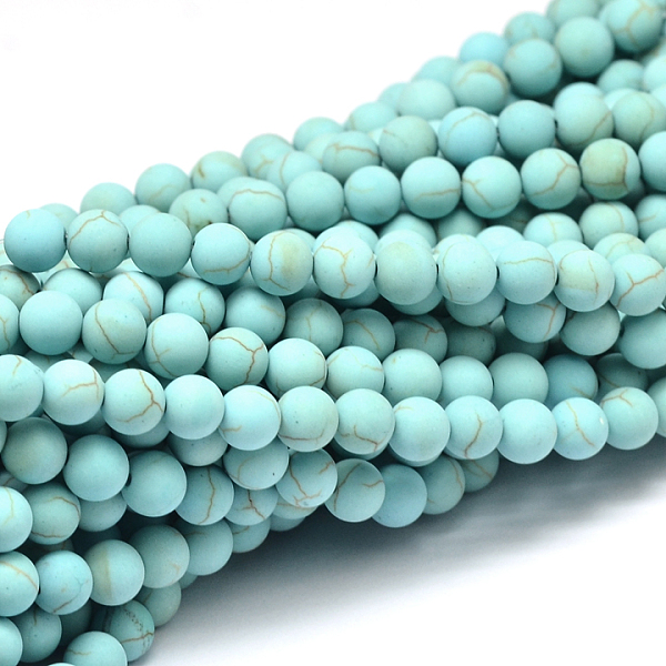 

PandaHall Synthetic Howlite Bead Strands, Dyed, Round, Frosted, Light Sky Blue, 6mm, Hole: 1mm, about 67pcs/strand, 15.3 inch Howlite Round