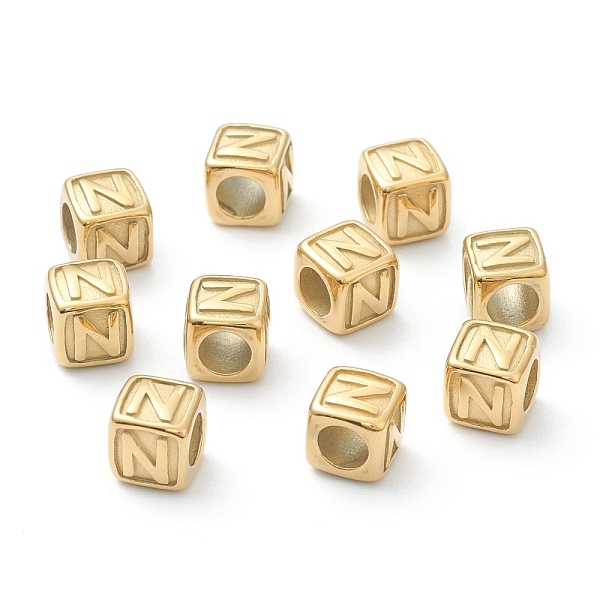 

PandaHall 304 Stainless Steel European Beads, Large Hole Beads, Horizontal Hole, Cube with Letter, Golden, Letter.N, 8x8x8mm, Hole: 4mm 304...