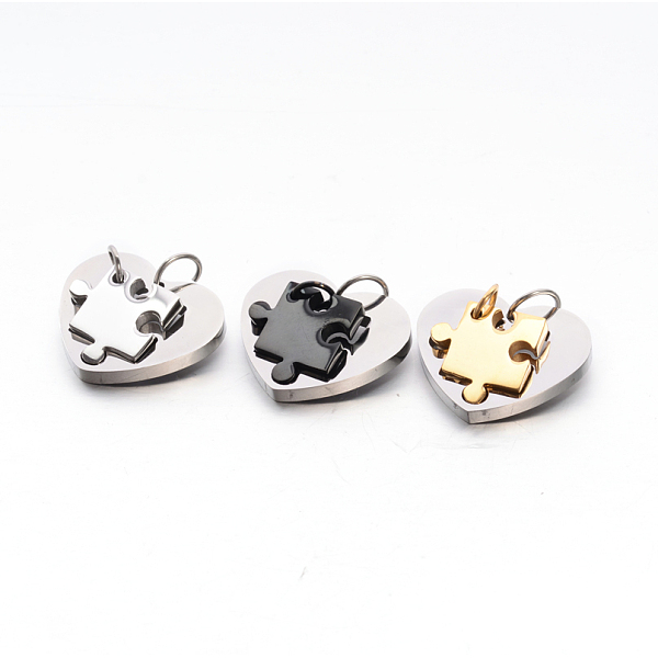 

PandaHall Valentine's Couple Jewelry Lovers 304 Stainless Steel Heart with Puzzle Jigsaw Split Pendants, Mixed Color, 17x17x3mm, Hole: 5mm...