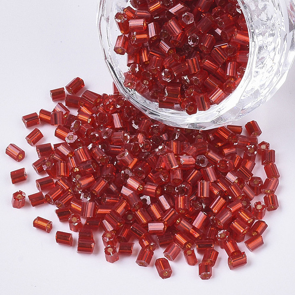 

PandaHall 6/0 Glass Bugle Beads, Silver Lined, Red, 3.5~5x3.5~4mm, Hole: 1mm, about 4500pcs/bag Glass Red