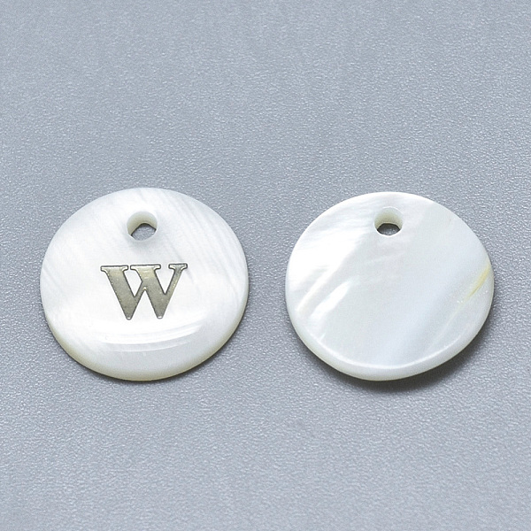 

PandaHall Natural White Shell Mother of Pearl Shell Charms, with Iron Sticker, Flat Round with Letter, Letter.W, 13x2mm, Hole: 1.5mm White...