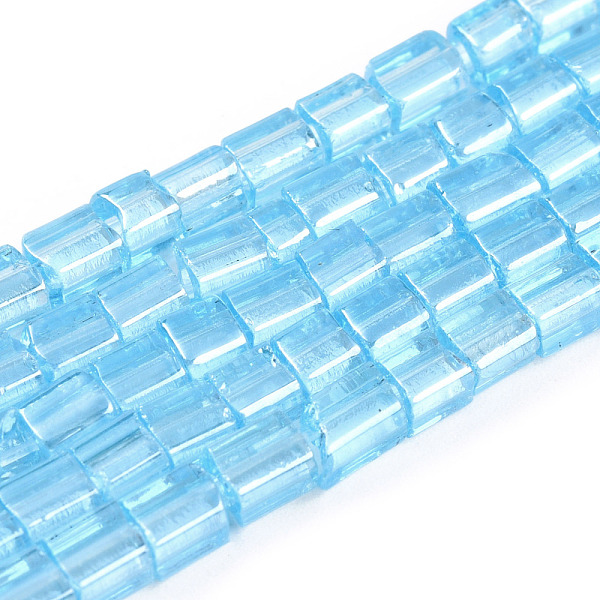 

PandaHall Transparent Electroplate Glass Bead Strands, AB Color Plated, Rectangle, Light Sky Blue, 3~8.5x3.5~4x3.5~4mm, Hole: 1.2mm, about...