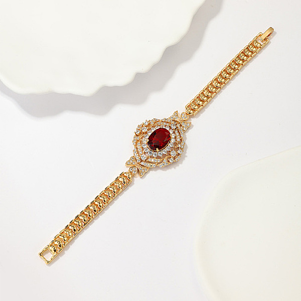 

PandaHall Real 18K Gold Plated Brass Rhinestone Link Bracelets, Oval, FireBrick, 7-1/8 inch(18cm) Rhinestone Oval Red