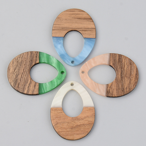 

PandaHall Opaque Resin & Walnut Wood Pendants, Teardrop, Mixed Color, 37.5x28x3mm, Hole: 2mm Resin+Wood Teardrop Multicolor