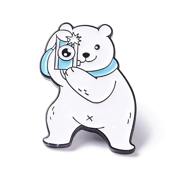 PandaHall Naughty Bear with Camera Enamel Pin, Animal Alloy Enamel Brooch for Backpack Clothes, Electrophoresis Black, White, 27x19x10mm...