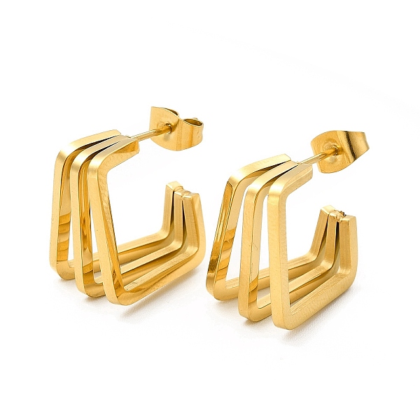 

PandaHall Ion Plating(IP) 304 Stainless Steel Triple Layer Rectangle Stud Earrings, Half Hoop Earrings for Women, Golden, 17x17x6~11mm, Pin...