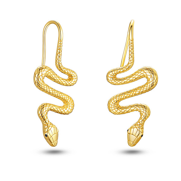 

PandaHall SHEGRACE Snake 925 Sterling Silver Dangle Earrings for Women, Golden, 37.6x16mm Sterling Silver
