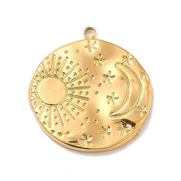 

PandaHall Ion Plating(IP) 304 Stainless Steel Pendants, Flat Round with Moon & Sun, Real 18K Gold Plated, 22x21x2.5mm, Hole: 1.6mm 304...