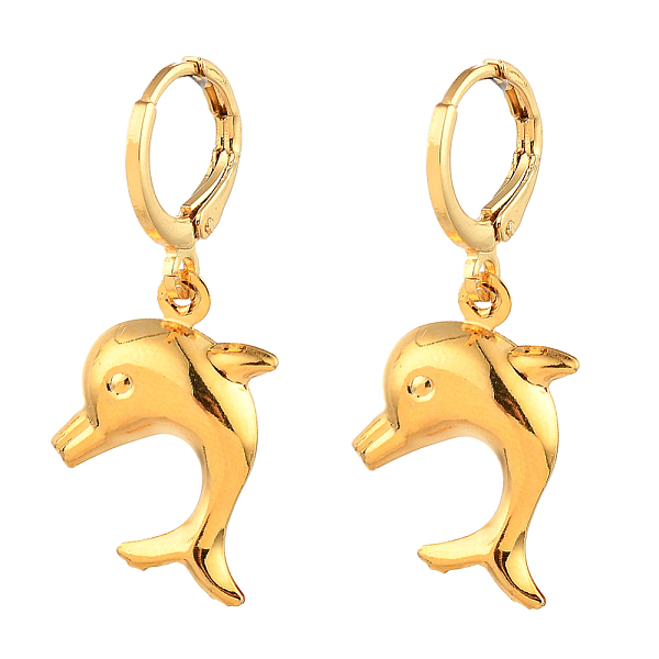 

PandaHall Brass Huggie Hoop Earring, with Dolphin 304 Stainless Steel Pendants, Golden, 33mm, Pin: 0.7mm Brass Dolphin