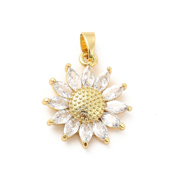 

PandaHall Brass Micro Pave Clear Cubic Zirconia Pendants, with Glass, Sunflower, Real 18K Gold Plated, 19x17x3.5mm, Hole: 5x3mm Brass+Glass...