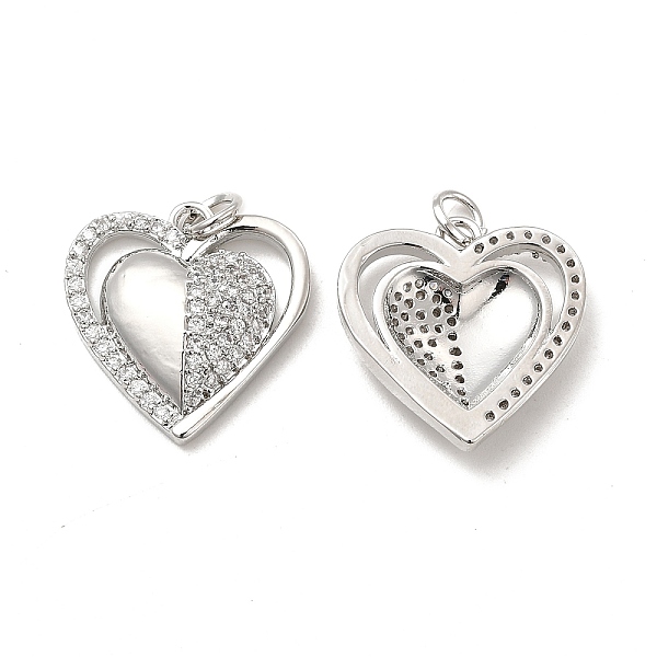 

PandaHall Brass Micro Pave Cubic Zirconia Pendants, with Jump Ring, Double Heart Charm, Platinum, 19x18x2mm, Hole: 3.5mm Brass+Cubic..., Clear