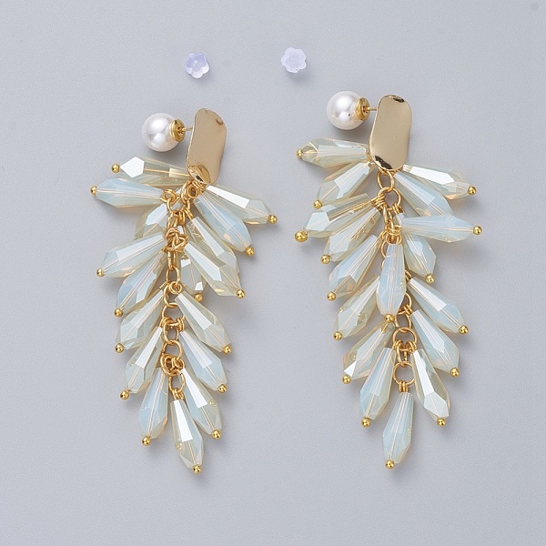 

PandaHall Electroplate Glass Cluster Beads Stud Earrings, with Brass Stud Earring Findings, Acrylic Pearl & Plastic Ear Nuts, Earring Backs..., White