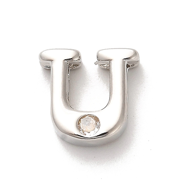 

PandaHall Rack Plating Brass Cubic Zirconia Beads, Long-Lasting Plated, Lead Free & Cadmium Free, Alphabet, Letter U, 12x13x5mm, Hole: 2.7mm..., Clear