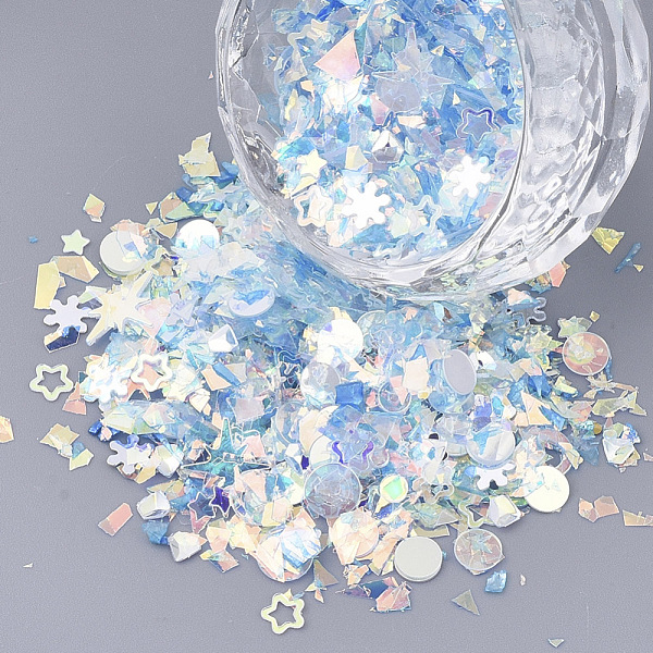 

PandaHall Ornament Accessories, PVC Plastic Paillette/Sequins Beads, No Hole/Undrilled Beads, Mixed Shapes, Light Sky Blue, 1~8x2~9x0.3mm...