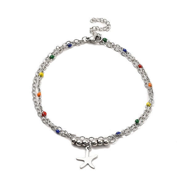 

PandaHall 304 Stainless Steel Charm Anklet, Colorful Enamel Beaded Chains Double Layered Anklet for Women, Stainless Steel Color, Mixed...