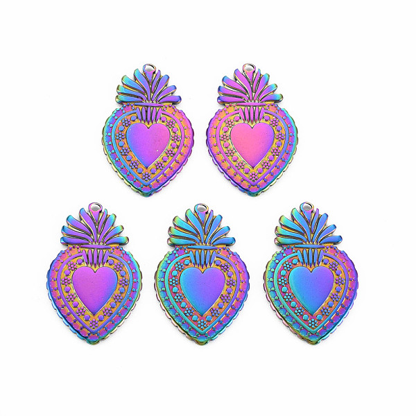 

PandaHall 201 Stainless Steel Pendants, Sacred Heart, Rainbow Color, 30x19x1.5mm, Hole: 1.4mm 201 Stainless Steel Heart