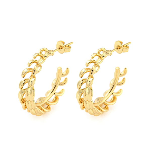 

PandaHall Rack Plating Brass Leafy Branch Stud Earrings, Half Hoop Earrings, Long-Lasting Plated, Cadmium Free & Lead Free, Real 18K Gold...