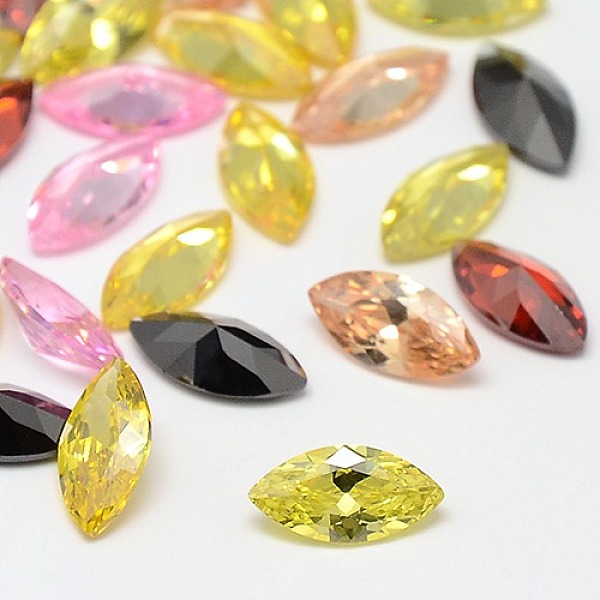 

PandaHall Mixed Grade A Horse Eye Cubic Zirconia Pointed Back Cabochons, Faceted, 4x2x1.4mm Cubic Zirconia Horse Eye Multicolor