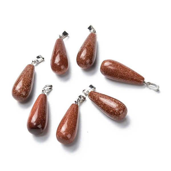 

PandaHall Synthetic Goldstone Pendants, with Platinum Brass Findings, Teardrop, 26.5~29x10mm, Hole: 2.5~3.5x4~6mm Goldstone Teardrop
