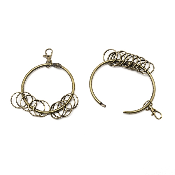 

PandaHall Iron Keychain, with Ring Clasps, Swivel Lobster Claw Clasps & 10 Rings, Antique Bronze, 13cm Iron Ring