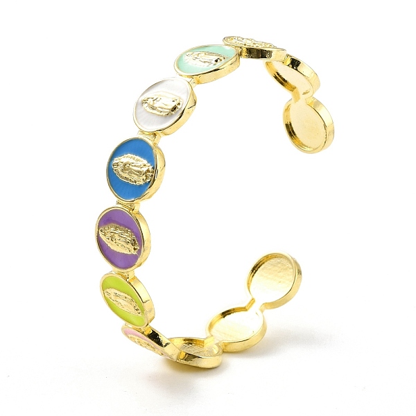 

PandaHall Flat Round with Jesus Christ Enamel Cuff Bangle, Real 18K Gold Plated Brass Open Bangle for Religion, Cadmium Free & Lead Free...