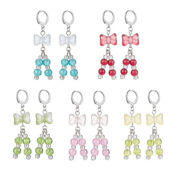 

PandaHall 304 Stainless Steel Leverback Earrings, Bowknot Glass Bead Tassel Dangle Earrings, for Women, Mixed Color, 55x14mm Glass Bowknot..., Multicolor