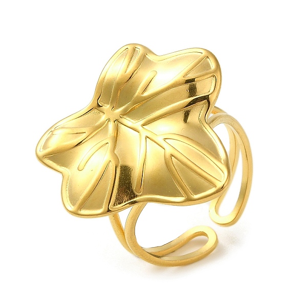 

PandaHall Ion Plating(IP) 304 Stainless Steel Leaf Open Cuff Ring for Women, Real 18K Gold Plated, Adjustable 304 Stainless Steel Leaf