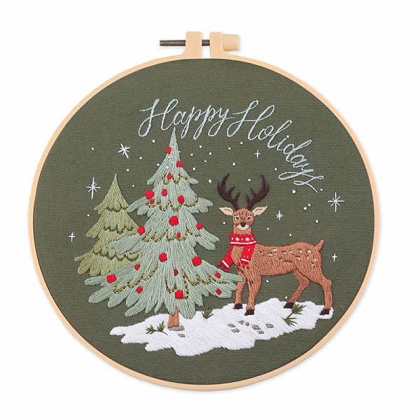 

PandaHall DIY Christmas Theme Embroidery Kits, Including Printed Cotton Fabric, Embroidery Thread & Needles, Plastic Embroidery Hoop, Deer...