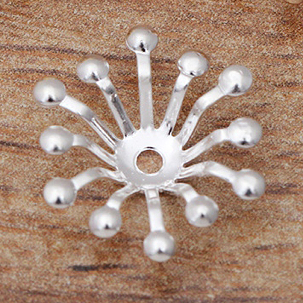 

PandaHall Brass Bead Caps, Hair Stick Accessories, Flower, Silver, 13mm Brass