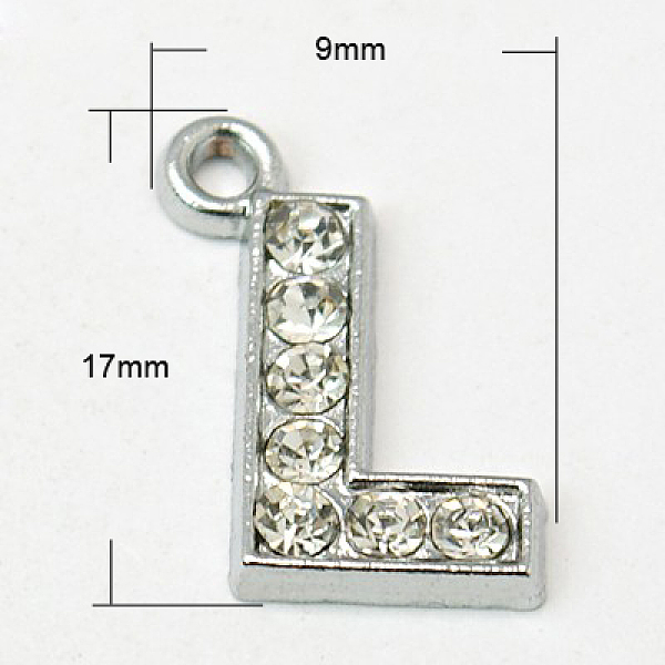

PandaHall Alloy Letter Pendants, with Grade A Rhinestone, Platinum Color, Crystal, 16~18x12~17x2mm, Hole: 1mm Alloy+Rhinestone Letter Clear
