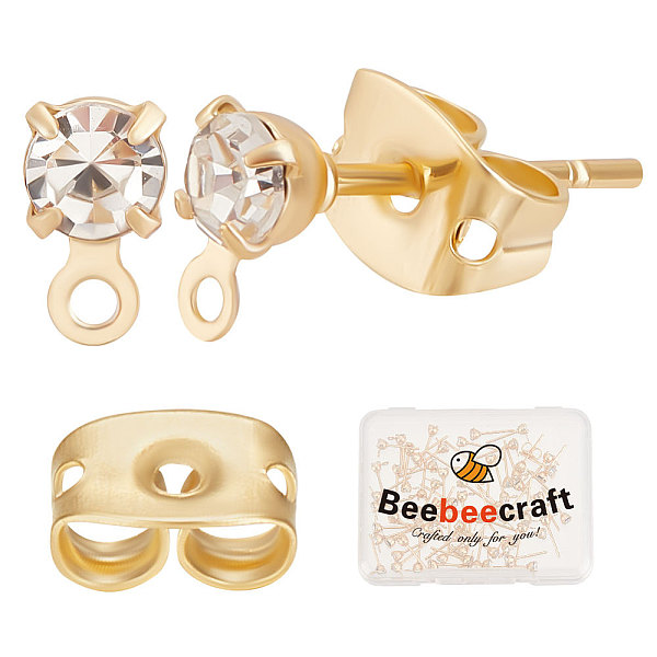 

PandaHall Beebeecraft 80Pcs Brass Stud Earring Findings, with Clear Cubic Zirconia & Horizontal Loops & 80Pcs Friction Ear Nuts, Diamond...