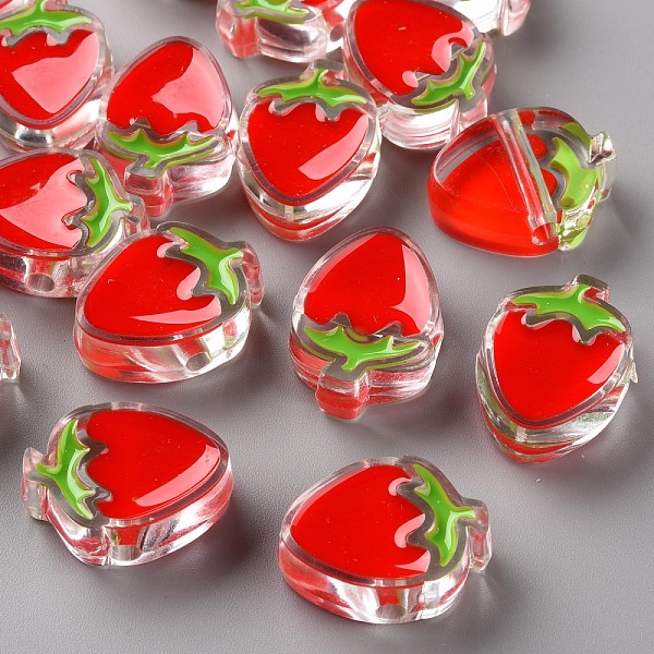 

PandaHall Transparent Enamel Acrylic Beads, Strawberry, Red, 25.5x19x9mm, Hole: 3.5mm Acrylic Fruit Red
