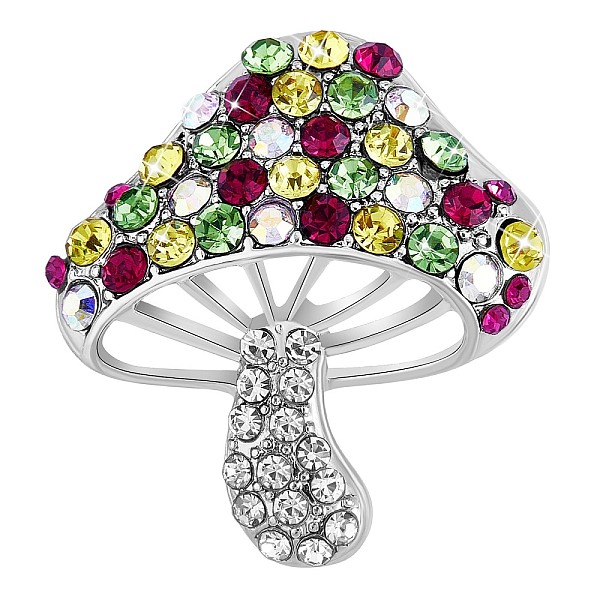 PandaHall Cubic Zirconia Mushroom Brooch, Alloy Badge for Backpack Clothes, Colorful, 30x27mm Alloy+Cubic Zirconia