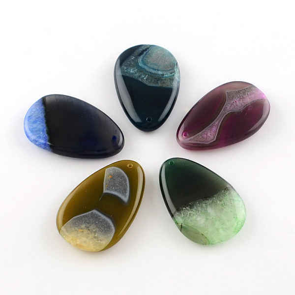 

PandaHall Teardrop Dyed Natural Crackle Agate Big Pendants, Mixed Color, 52~55x34~35x8~11mm, Hole: 2mm Crackle Quartz Teardrop Multicolor