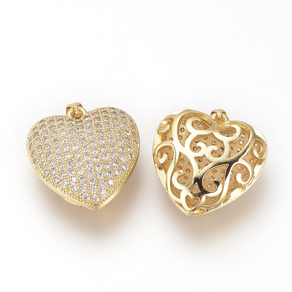 

PandaHall DIY Brass Micro Pave Cubic Zirconia Pendants, Hollow, Heart, Golden, 23x22x9mm, Hole: 3mm Brass+Cubic Zirconia Heart