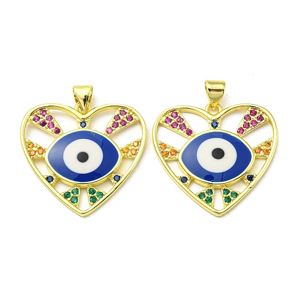 

PandaHall Real 18K Gold Plated Brass Pendants, with Cubic Zirconia and Enamel, Heart with Evil Eye Charms, Blue, 24x25x3mm, Hole: 4.5x3.5mm...
