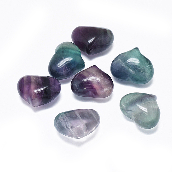 

PandaHall Natural Fluorite Heart Love Stone, Pocket Palm Stone for Reiki Balancing, 20~21x25~25.5x13~14mm Fluorite Heart