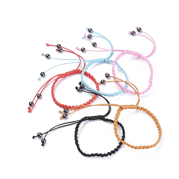 

PandaHall Adjustable Waxed Polyester Braided Cord Bracelets, with Non-Magnetic Synthetic Hematite Beads, Mixed Color, 2-1/4 inch(5.75cm)..., Multicolor