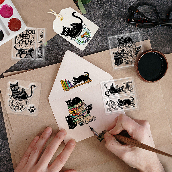 

PandaHall 4Pcs 4 Styles PVC Stamp, for DIY Scrapbooking, Cat Shape, 55x55mm, 1pc/style Plastic Cat Shape