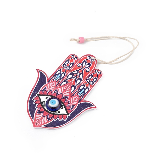 

PandaHall Wood Big Pendant Decorations, with Column Resin Beads(Random Color), Hamsa Hand/Hand of Miriam with Evil Eye, Cerise, 229mm..., Red